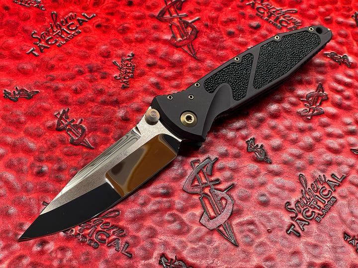 Marfione Custom Socom Elite Manual, Single Edge Compound Grind, Mirror Polished, Aluminum Handle with Stingray Inlay, Bronzed Titanium Accents