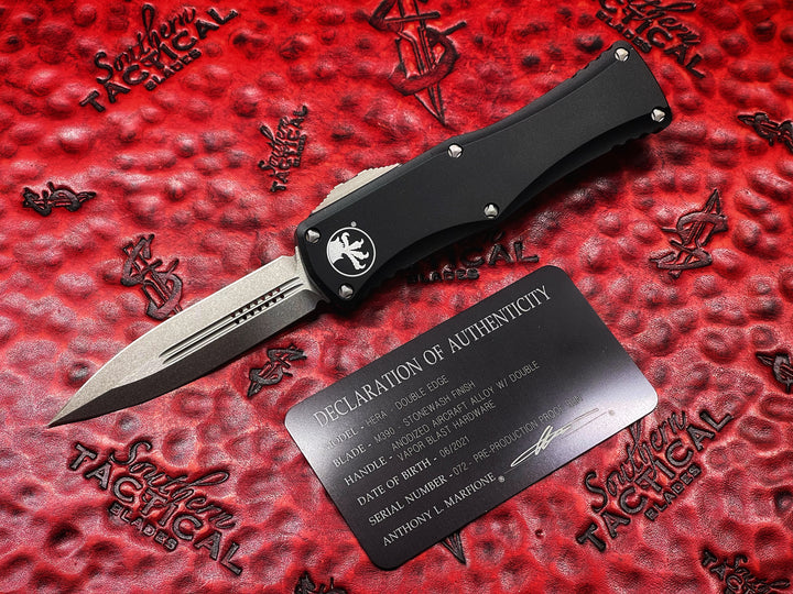 Microtech Hera OTF Automatic Knife Double Edge Stonewashed Standard Pre-Production Proof Run 072