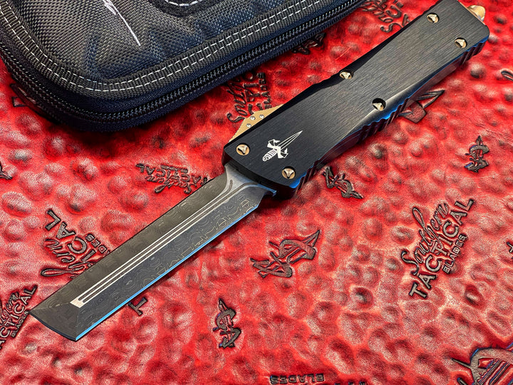 Marfione Custom Knives Combat Troodon HardEdge Grind, Reptilian Damascus , Hefted Chassis, Bronze Ringed Titanium Hardware F/O (Family Only) Pocket Clip. Tony Marfiones Personal knife.