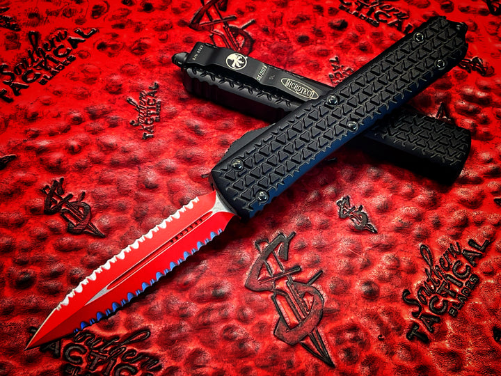 Microtech Ultratech Sith Lord Double Edged and Double Full Serrated Red Blade