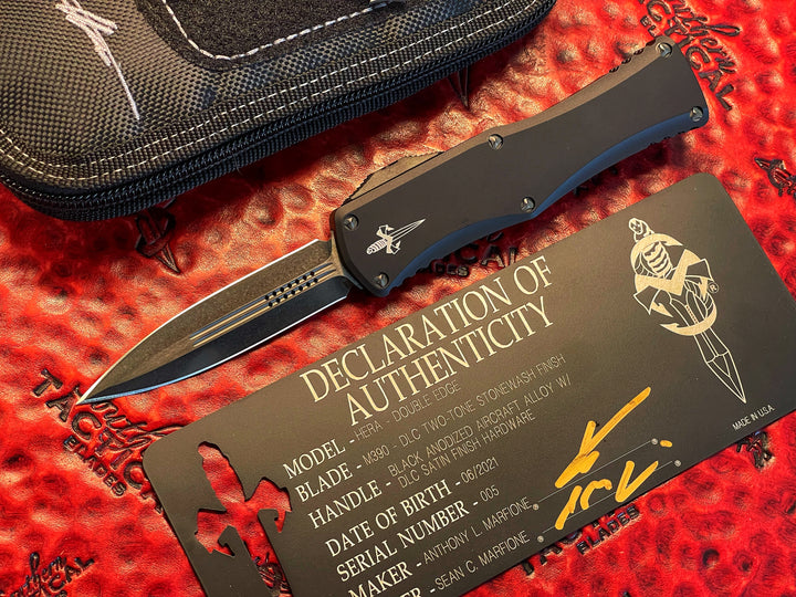 Marfione Custom Hera, Double Edge Stonewash DLC, DLC Titanium Accents, Double Action OTF Knife