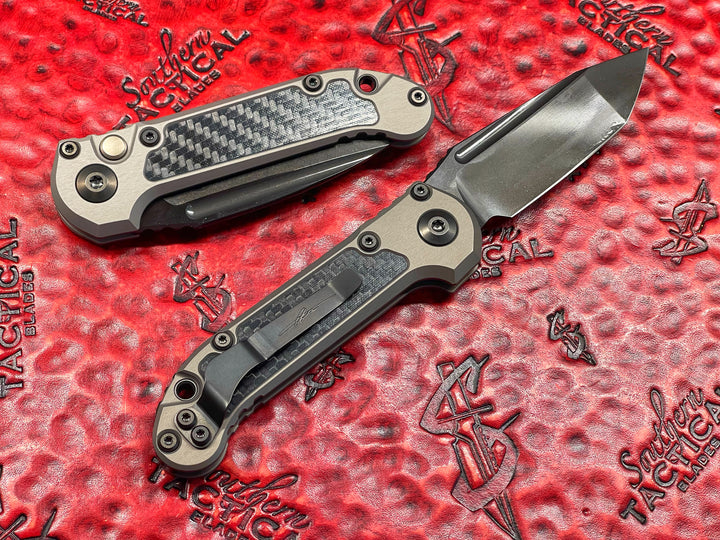Microtech LUDT GEN III T/E DLC STANDARD NATURAL CLEAR w/ DLC Hardware CARBON FIBER INLAY, Single action OTS Knife