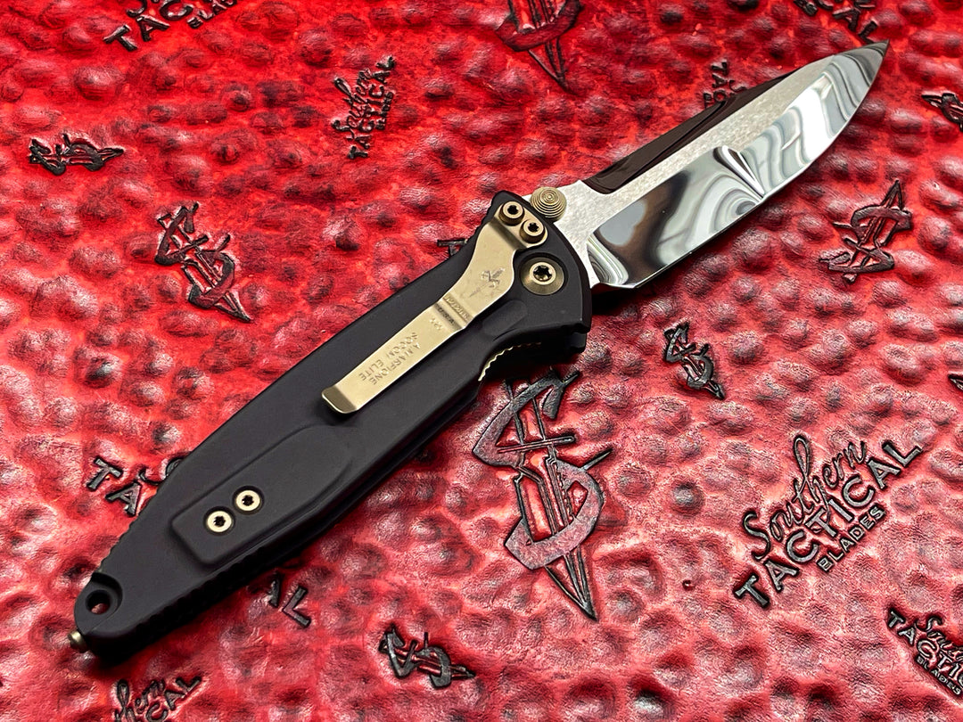Marfione Custom Socom Elite Manual, Single Edge Compound Grind, Mirror Polished, Aluminum Handle with Stingray Inlay, Bronzed Titanium Accents