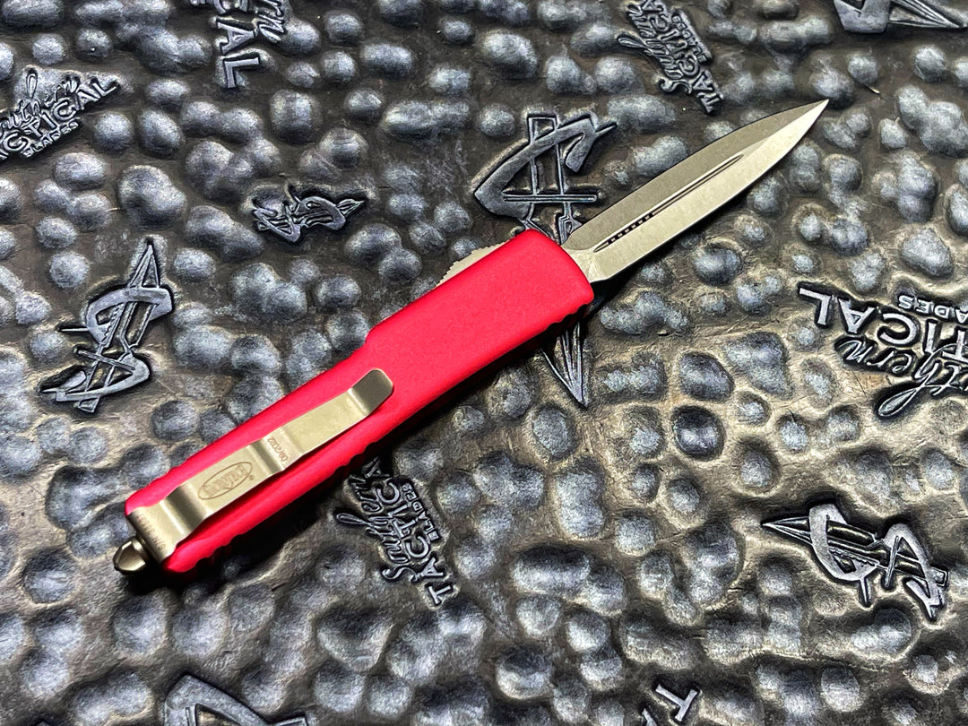 Microtech UTX-70 OTF Automatic Knife Double Edge Stonewashed Standard Pink