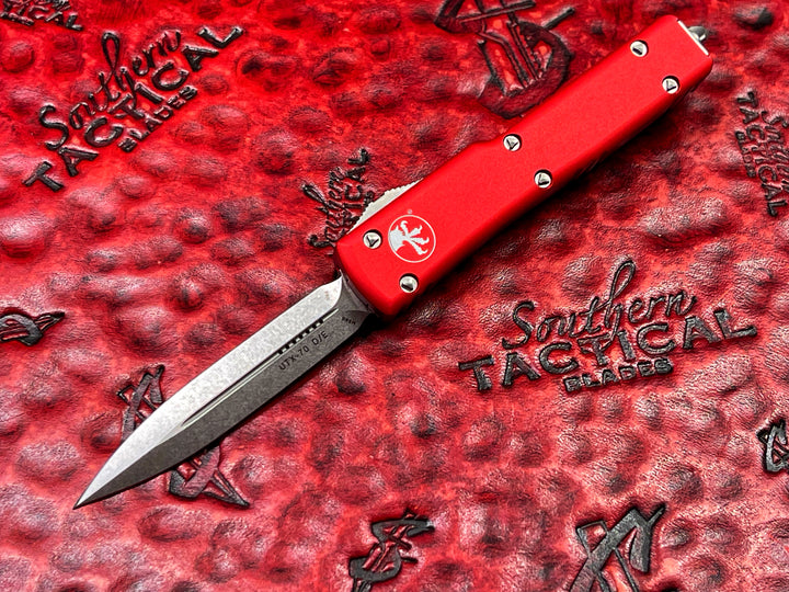 Microtech UTX-70 OTF Automatic Knife Double Edge Stonewashed Standard Red