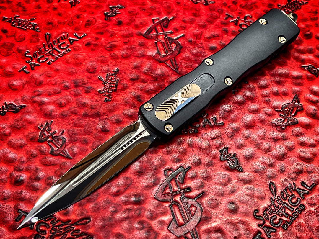 Marfione Custom Knives Dirac Delta Prototype Double Edge Mirror Polished, Bronzed Ringed Titanium Hardware