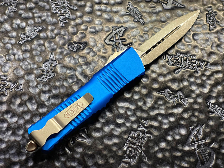 Microtech Combat Troodon Double Edge Full Serrated Stonewashed Blue