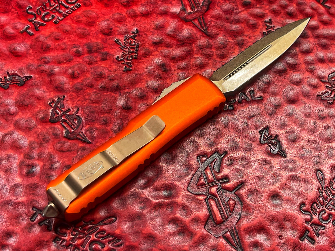 Microtech UTX-85 Double Edge Bronze Full Serrated Orange