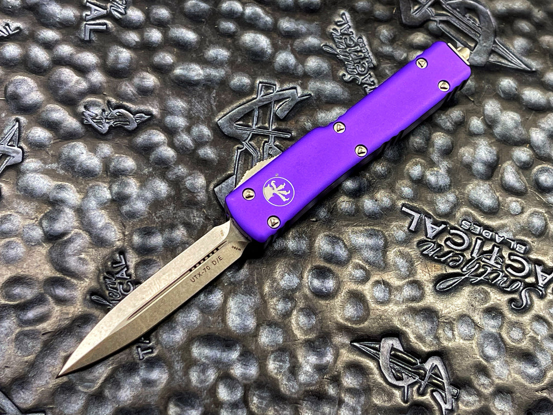 Microtech UTX-70 OTF Automatic Knife Double Edge Stonewashed Standard Purple