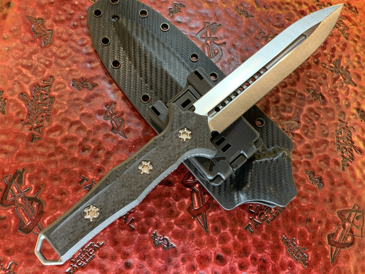Heretic Knives Nephilim Fixed Blade Stonewashed w/ Carbon Fiber
