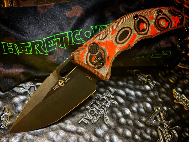 Heretic Knives Medusa Auto Tanto Two Tone DLC, Camo Carbon Orange, DLC Hardware