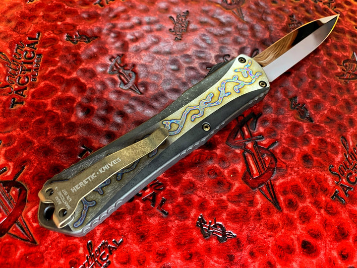 Heretic Knives Manticore X, Mirror Polished Spike Grind, DLC Blazed Titanium
