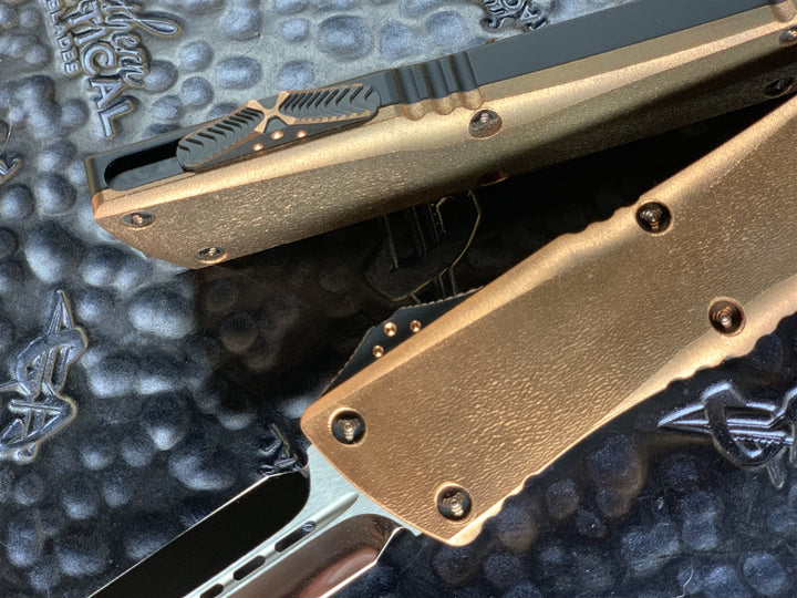 Marfione Custom Combat Troodon Double Edge Mirror Polished, Eggshell finishes copper top, Copper Ringed Hardware