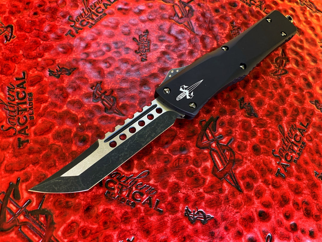 Marfione Custom Knives Combat Troodon Hellhound Tanto, Two Tone Dark Matter, Ringed DLC Accents