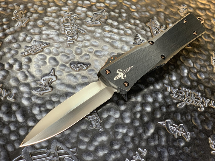 Marfione Custom Knives Combat Troodon Double Edge Spike Grind, Hand Rubbed Satin, Copper Ringed Accents