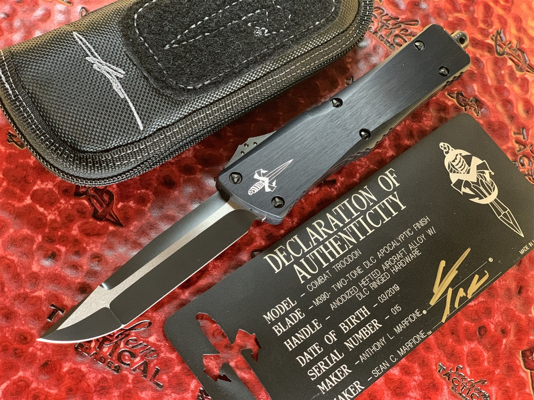 Marfione Custom Knives Combat Troodon Single Edge Compound grind, Two Tone DLC Apocalyptic, DLC Ringed Hardware