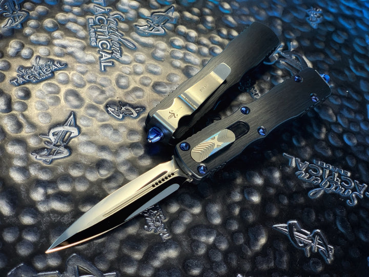 Marfione Custom Knives Dirac Double Edge Mirror Polished Hefted Aluminum Blue Titanium Accents