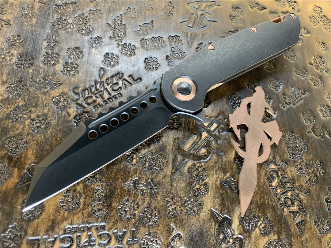 Marfione Custom Knives Warhound DLC Two Tone Apocalyptic DLC Apocalyptic Titanium w/ Copper Accents