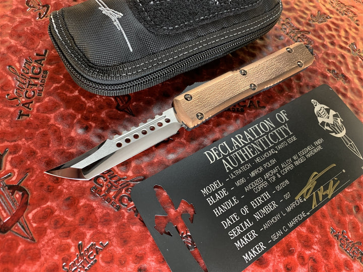 Marfione Custom Hellhound Tanto Mirror Polished, Eggshelled Copper Top, Copper Ringed Accents