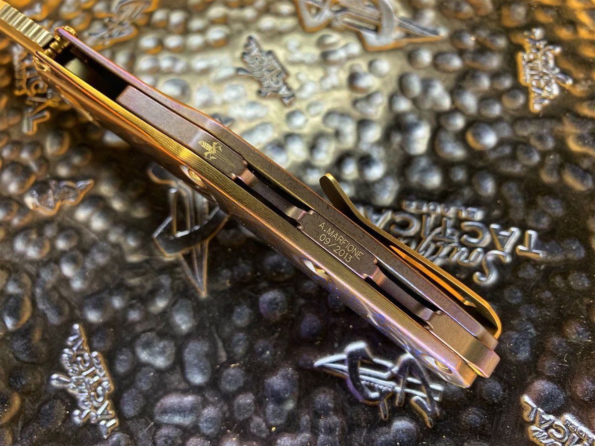 Marfione Custom Matrix, Mirror Polished Elmax, Mokuti and Purple Haze Titanium, Bronzed Titanium Accents
