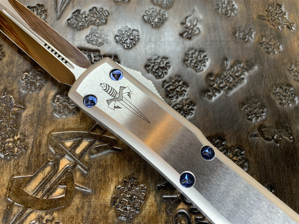 Marfione Custom Ultratech Double Edge Mirror Polished Hand Rubbed Stainless Chassis w/ Dagger Relief Blue Titanium accents