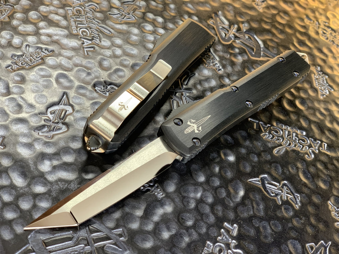 Marfione Custom Ultratech Tanto Edge Star Grind, Mirror Polished, Hefted Chassis w/ Blue Ringed Titanium Accents