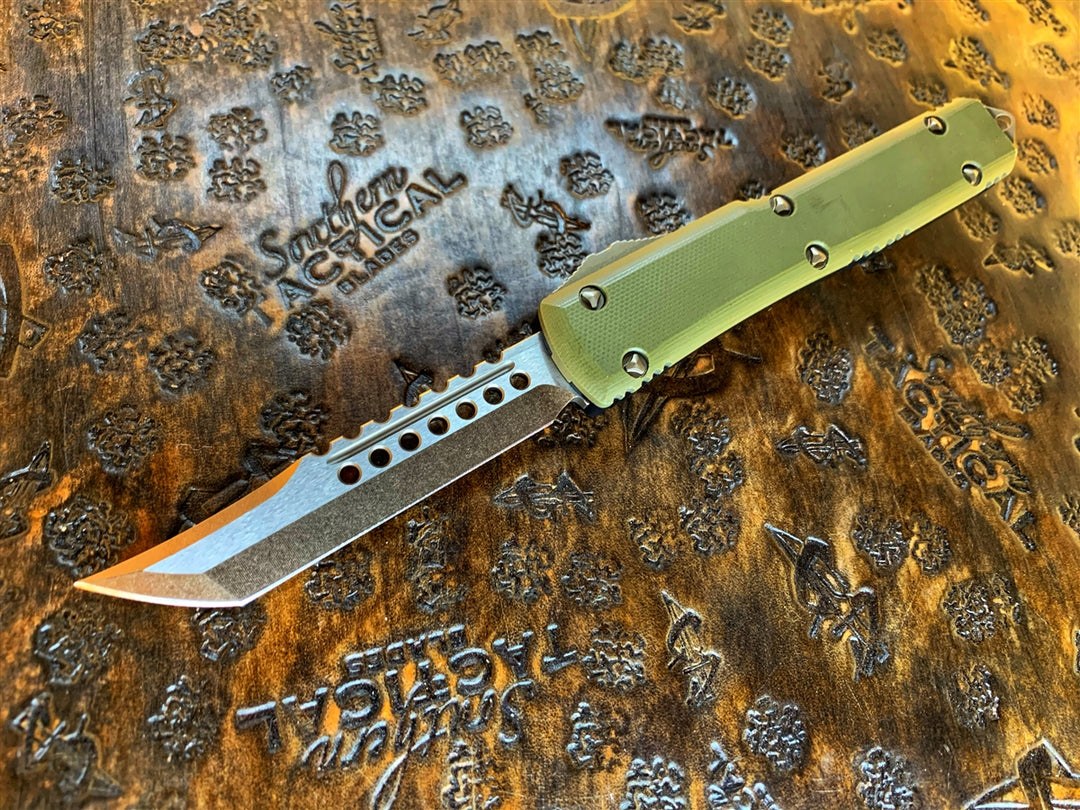 Microtech Ultratech Signature Series Hellhound Tanto Bronzed G10 OD Green