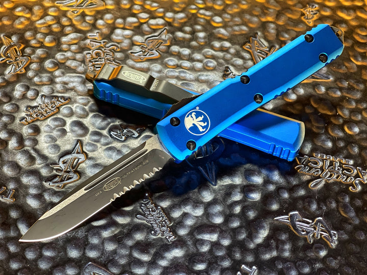 Microtech Ultratech OTF Automatic Knife Single Edge Part Serrated Blue