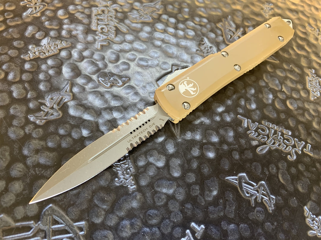 Microtech Ultratech Double Edge Part Serrated Apocalyptic Tan