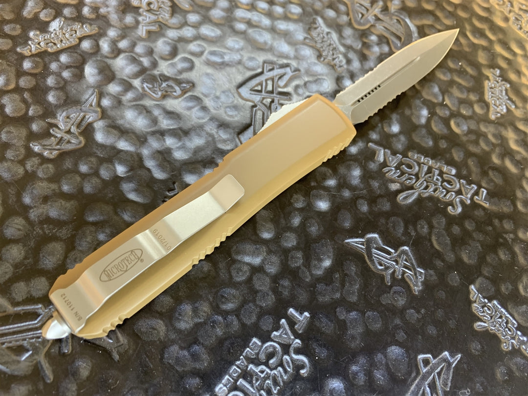 Microtech Ultratech Double Edge Part Serrated Apocalyptic Tan