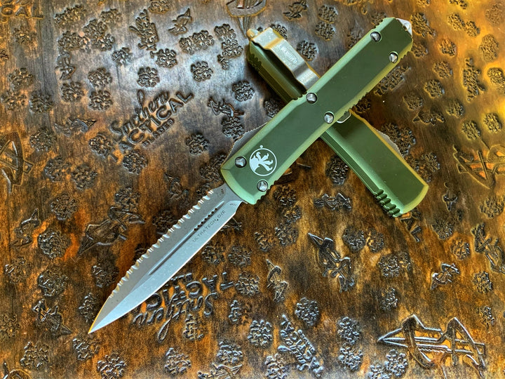 Microtech Ultratech Double Edge Full Serrated Apocalyptic OD Green