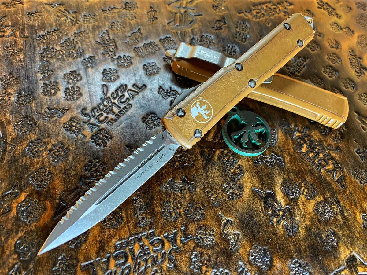 Distressed Microtech Microtech Ultratech Double Edge Full Serrated Apocalyptic Distressed T