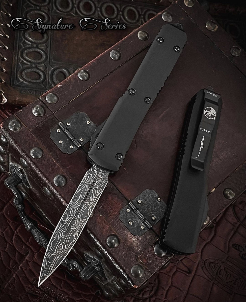 Microtech Ultratech Double Edge Damascus, Ringed Hardware Signature Series