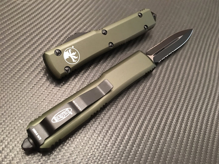 Microtech Ultratech Double Edge Part Serrated Black OD Green