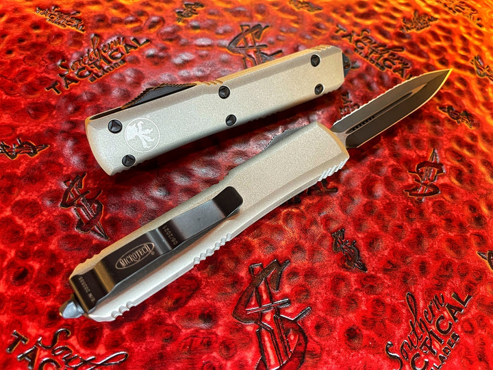 Microtech Ultratech Double Edge Full Serrated Titanium Grey