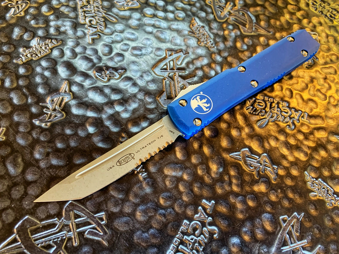Microtech Ultratech Tanto Part Serrated Apocalyptic Blue