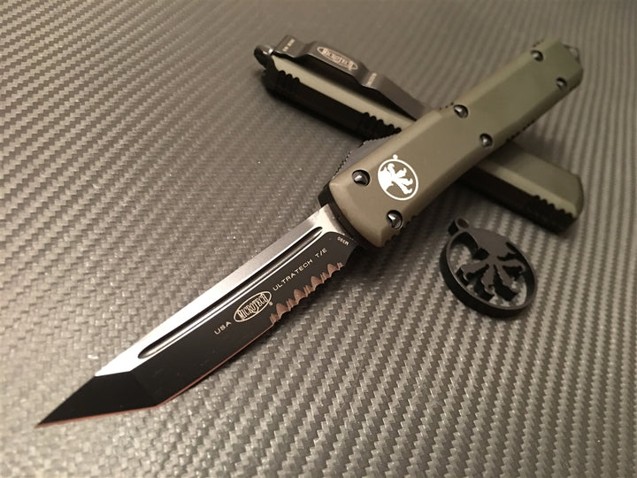 Microtech Ultratech Tanto Part Serrated OD Green
