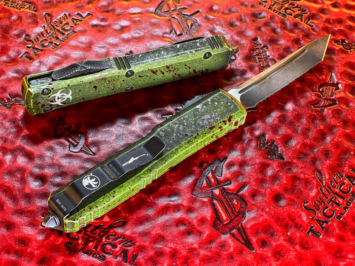 Microtech Ultratech Tanto Full Serrated “OUTBREAK” Deep Engraved Signature Series