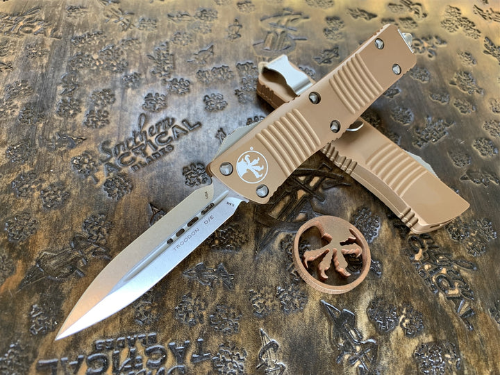 Microtech Troodon Double Edge Stonewashed Standard Tan