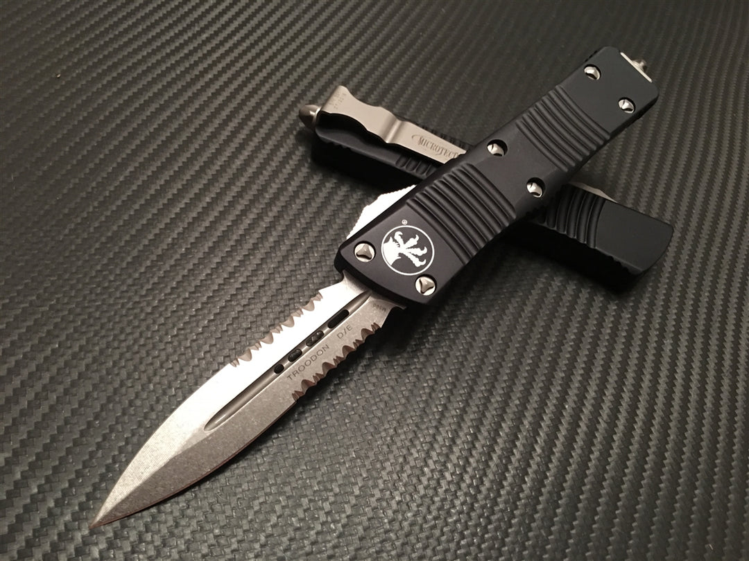 Microtech Troodon Double Edge Stonewashed Parts Serrated