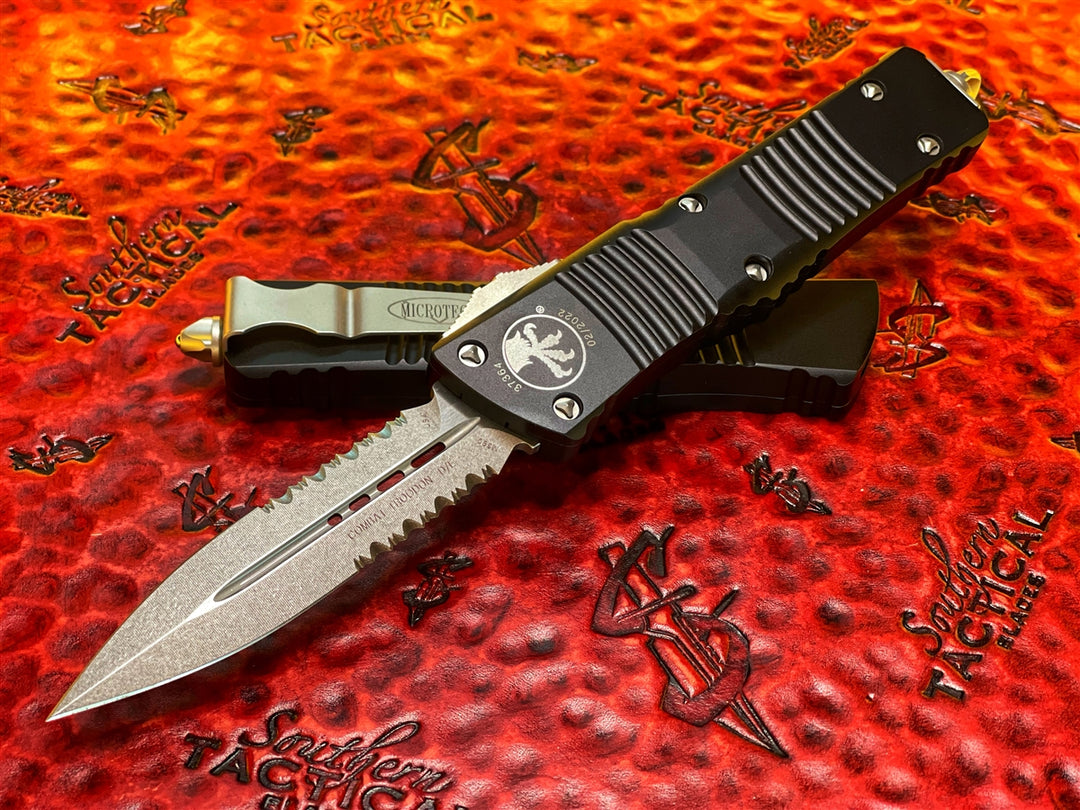 Microtech Combat Troodon Double Edge Stonewashed Part Serrated