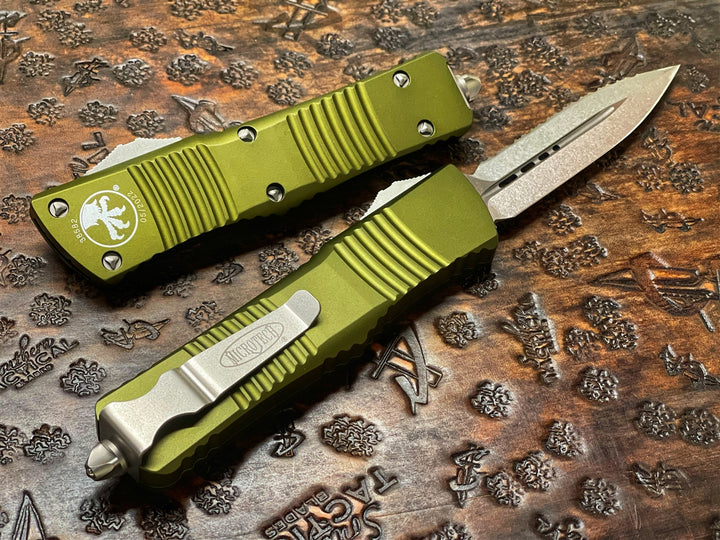 Microtech Combat Troodon Double Edge Full Serrated Stonewashed OD Green