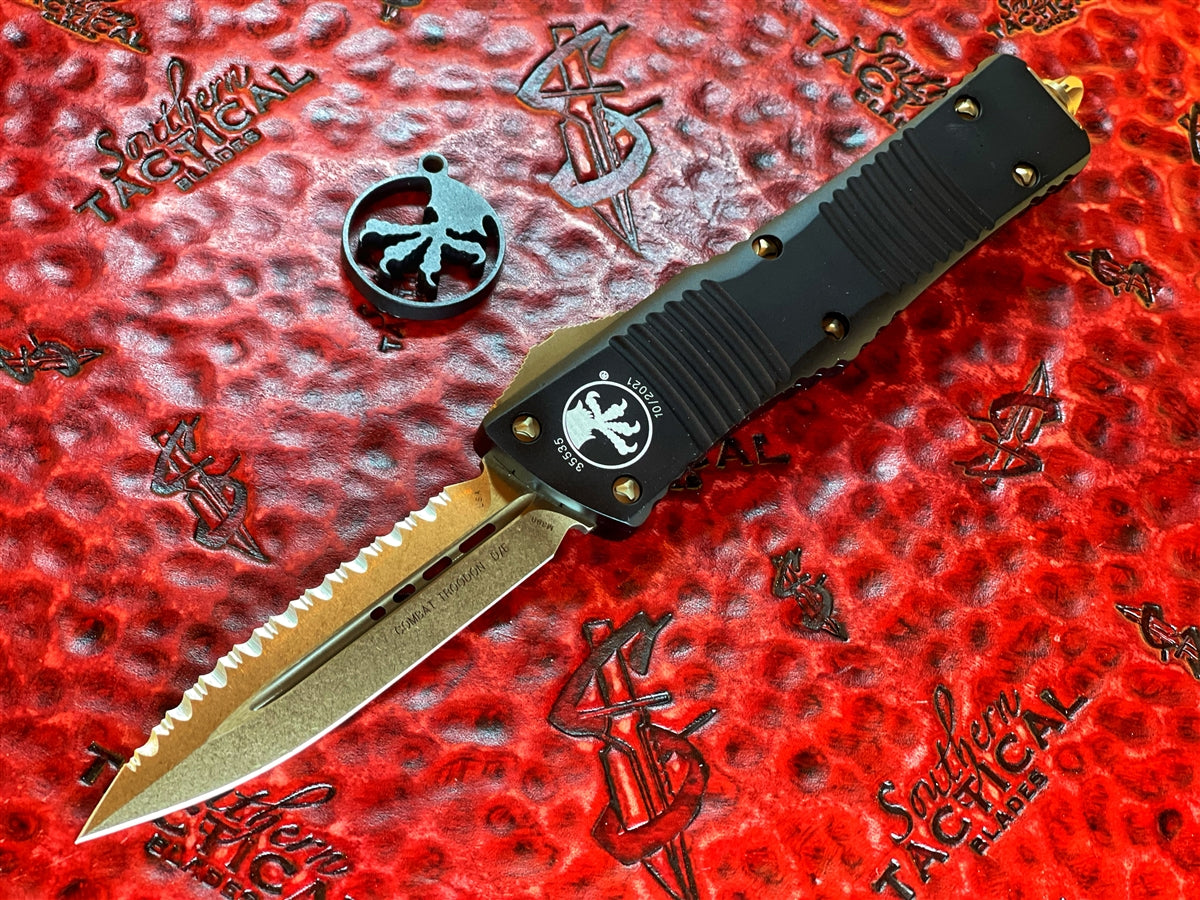 Microtech Combat Troodon Double Edge Bronzed Full Serrated – SouthernBlades