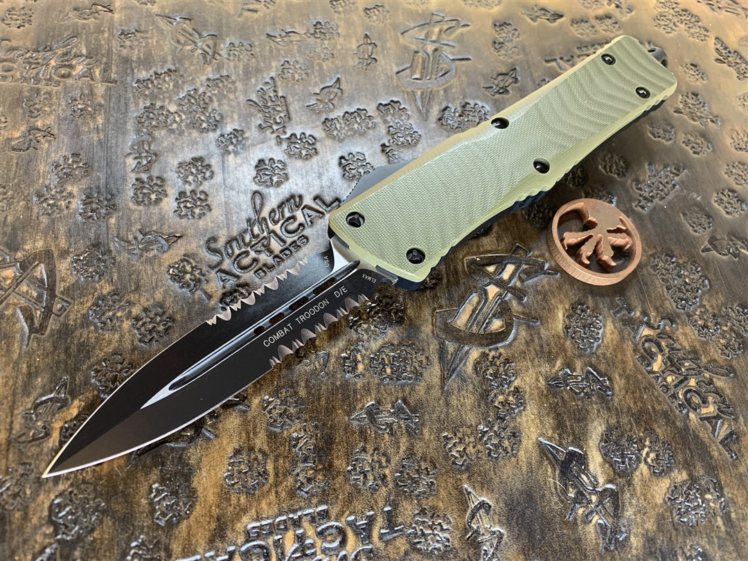 Microtech Combat Troodon Double Edge Part Serrated G10 OD Green