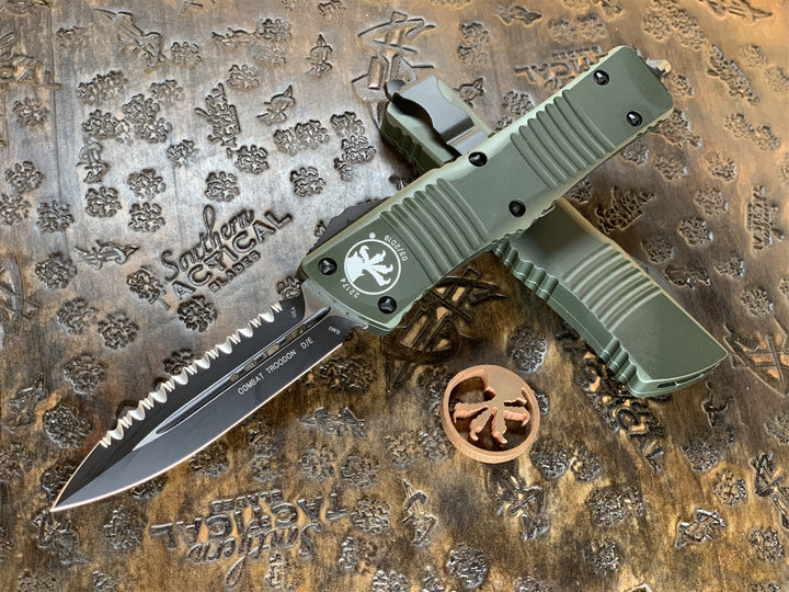 Microtech Combat Troodon Double Edge Full Serrated OD Green