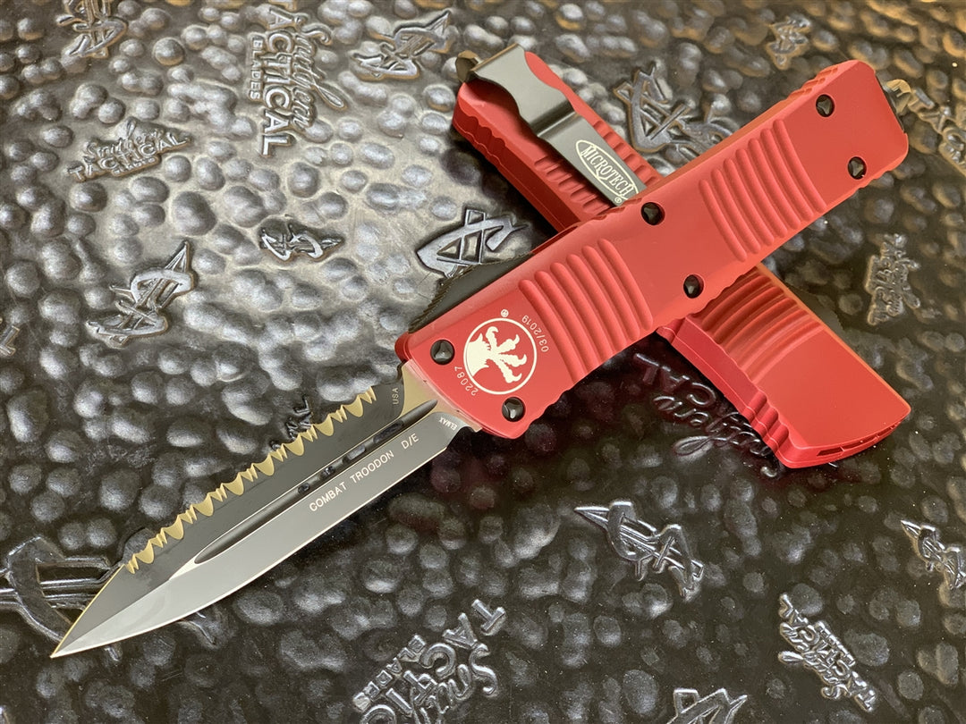 Microtech Combat Troodon Double Edge Full Serrated Red