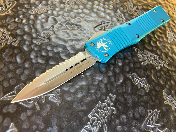 Microtech Combat Troodon Double Edge Satin Full Serrated Turquoise