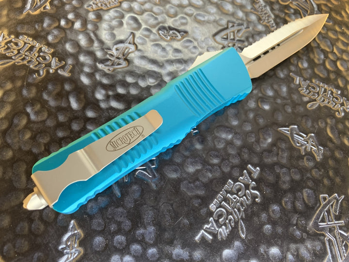 Microtech Combat Troodon Double Edge Satin Full Serrated Turquoise