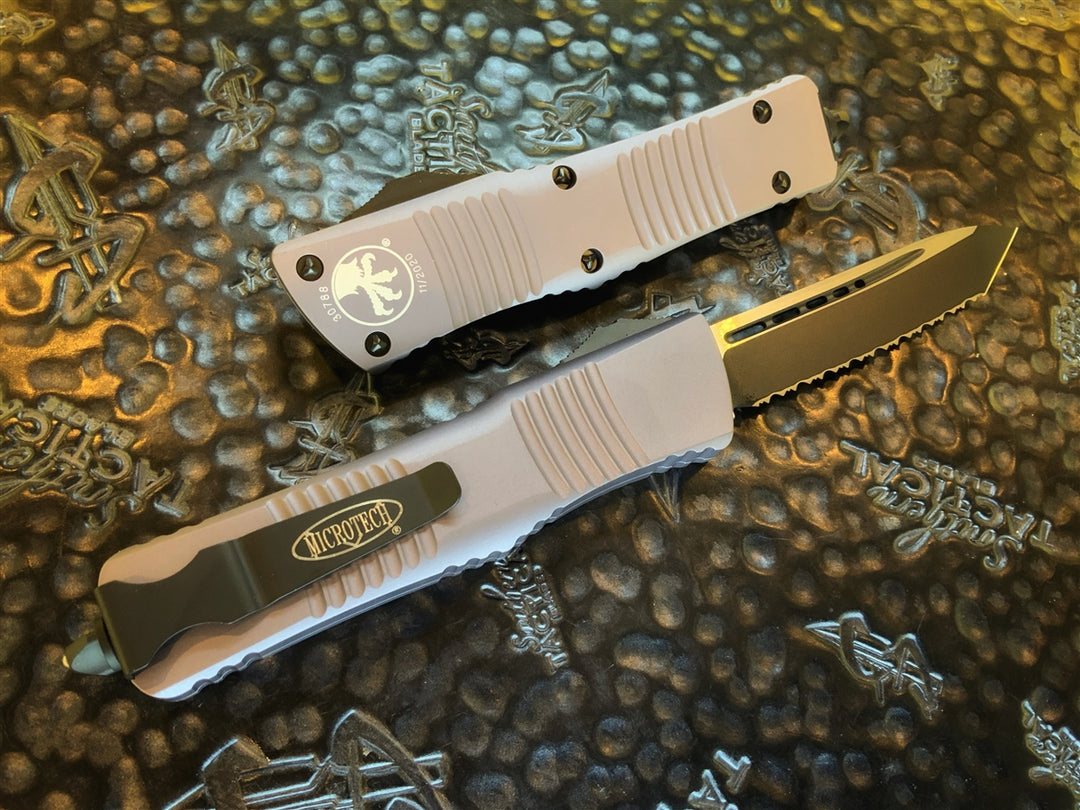 Microtech Combat Troodon Tanto Full Serrated Grey