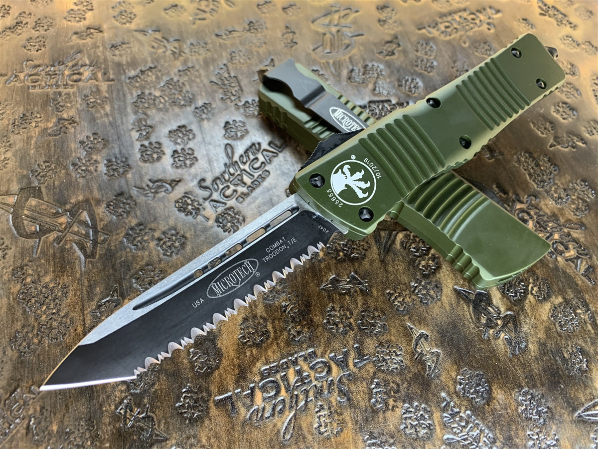 Microtech Combat Troodon Tanto Full Serrated OD Green